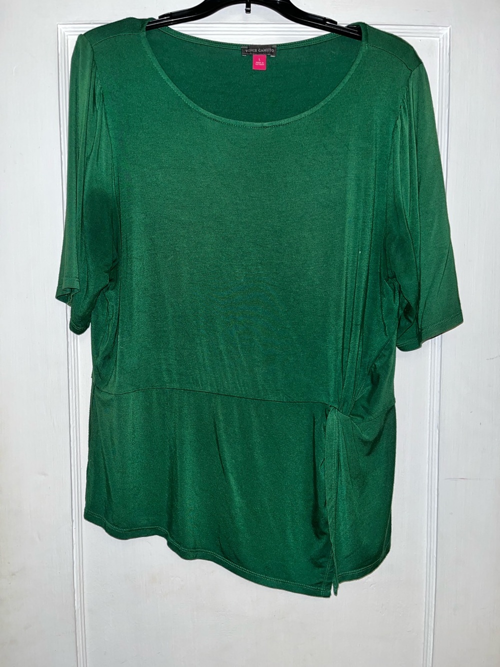 Vince Camuto Green Knit Short Sleeve Twist-Waist Top
